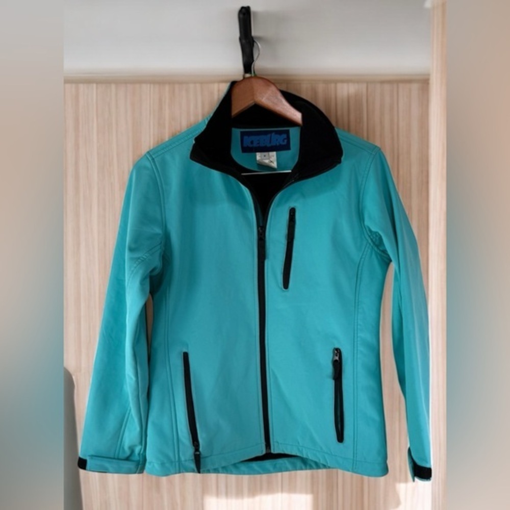 Iceburg Cute teal Jacket Women’s Medium Zip Front Fleece Lined coat lightweight
